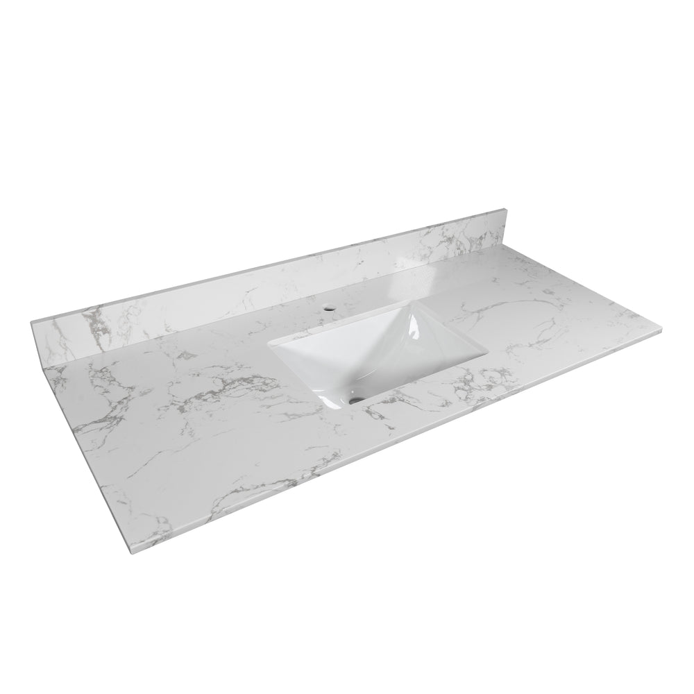 English Elm Montary 43" Carrara White Engineered Stone Vanity Top with Polished Edges & Matched Backsplash W50935089