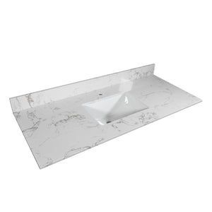 English Elm Montary 43" Carrara White Engineered Stone Vanity Top with Polished Edges & Matched Backsplash W50935089