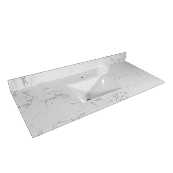 English Elm Montary 43" Carrara White Engineered Stone Vanity Top with Polished Edges & Matched Backsplash W50935089