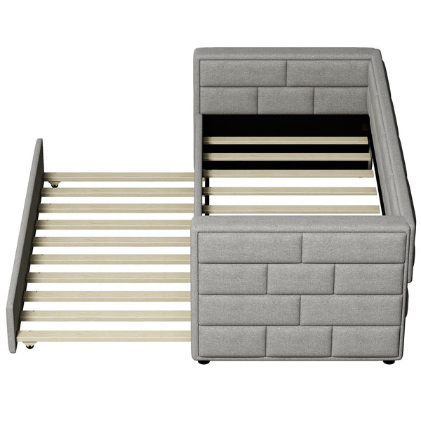 English Elm Twin Upholstered Daybed with Trundle Gray — Year-Round Comfort, 10 Slats, Sturdy 400lb Capacity SM000249AAE