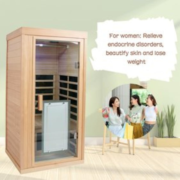 English Elm One-person Sauna Front Wall Assembly with Tempered Glass Door Oem Replacement Panel W63233413