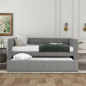 English Elm Twin Upholstered Daybed with Trundle Gray — Year-Round Comfort, 10 Slats, Sturdy 400lb Capacity SM000249AAE