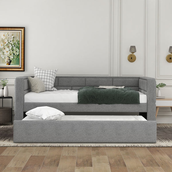 English Elm Twin Upholstered Daybed with Trundle Gray — Year-Round Comfort, 10 Slats, Sturdy 400lb Capacity SM000249AAE