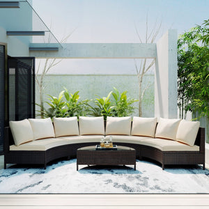 English Elm Topmax Five Piece Modular Outdoor Sectional Pe Rattan Patio Set with Glass Table Beige N717S100149A