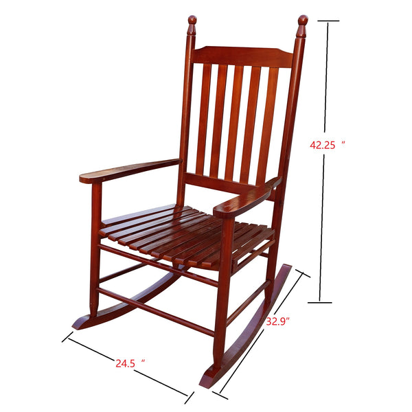 English Elm wooden porch rocker chair crafted from solid hardwood with wide seat, slatted back, easy assembly Brown W49528619
