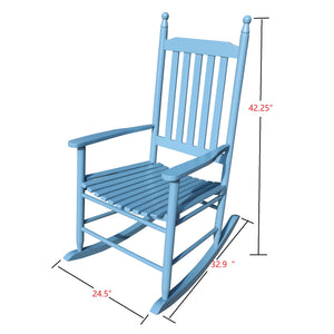 English Elm wooden Solid Wood Blue Porch Rocker Chair with Wide Seat & Armrests, Slatted Back, 250lb Limit W49528620