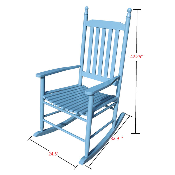 English Elm wooden Solid Wood Blue Porch Rocker Chair with Wide Seat & Armrests, Slatted Back, 250lb Limit W49528620