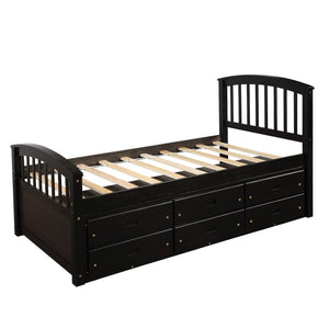 English Elm Orisfur. Twin Pine Platform Bed with Six Storage Drawers Espresso Finish Solid Frame SG000115DAA