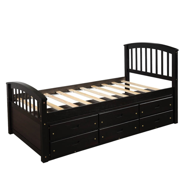 English Elm Orisfur. Twin Pine Platform Bed with Six Storage Drawers Espresso Finish Solid Frame SG000115DAA