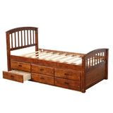 English Elm Orisfur. Twin Size Platform Storage Bed Solid Wood Bed With 6 Drawers