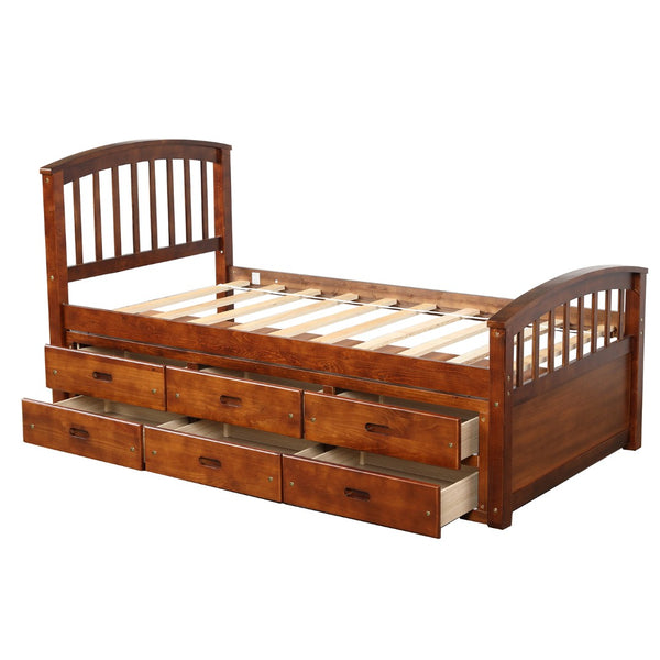 English Elm Orisfur. Twin Pine Platform Bed Six Built-in Drawers Espresso Kids Room Storage SG000119AAP