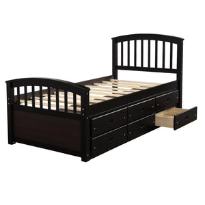 English Elm Orisfur. Twin Pine Platform Bed with Six Storage Drawers Espresso Finish Solid Frame SG000115DAA