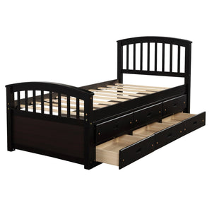 English Elm Orisfur. Twin Pine Platform Bed with Six Storage Drawers Espresso Finish Solid Frame SG000115DAA