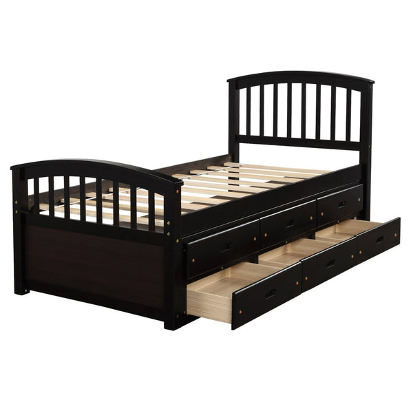 English Elm Orisfur. Twin Pine Platform Bed with Six Storage Drawers Espresso Finish Solid Frame SG000115DAA