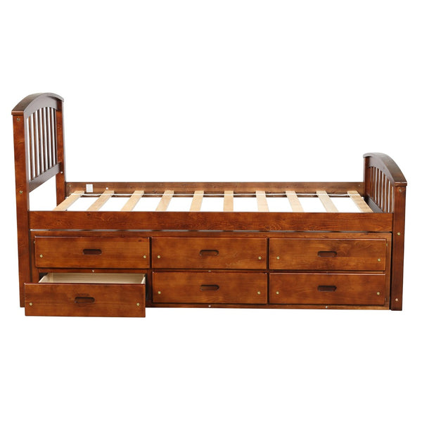English Elm Orisfur. Twin Pine Platform Bed Six Built-in Drawers Espresso Kids Room Storage SG000119AAP