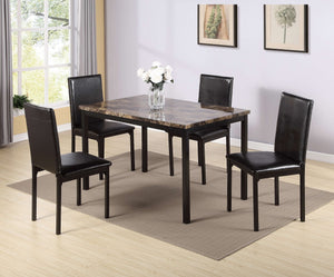 English Elm Furniture 5 Piece Metal Dinette Set with Faux Marble Top - Black Modern Dining Table & 4 Chairs, Easy Assemble W214S00008