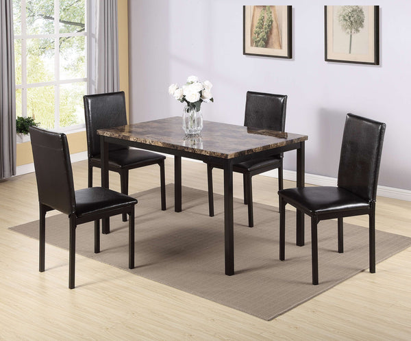 English Elm Furniture 5 Piece Metal Dinette Set with Faux Marble Top - Black Modern Dining Table & 4 Chairs, Easy Assemble W214S00008