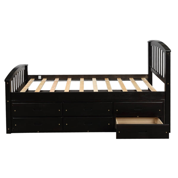 English Elm Orisfur. Twin Pine Platform Bed with Six Storage Drawers Espresso Finish Solid Frame SG000115DAA