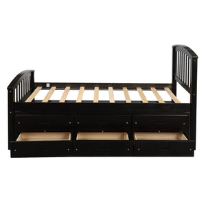 English Elm Orisfur. Twin Pine Platform Bed with Six Storage Drawers Espresso Finish Solid Frame SG000115DAA