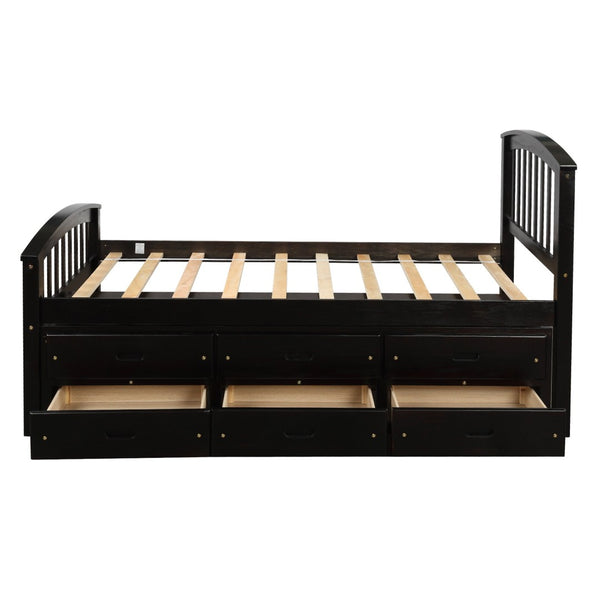 English Elm Orisfur. Twin Pine Platform Bed with Six Storage Drawers Espresso Finish Solid Frame SG000115DAA