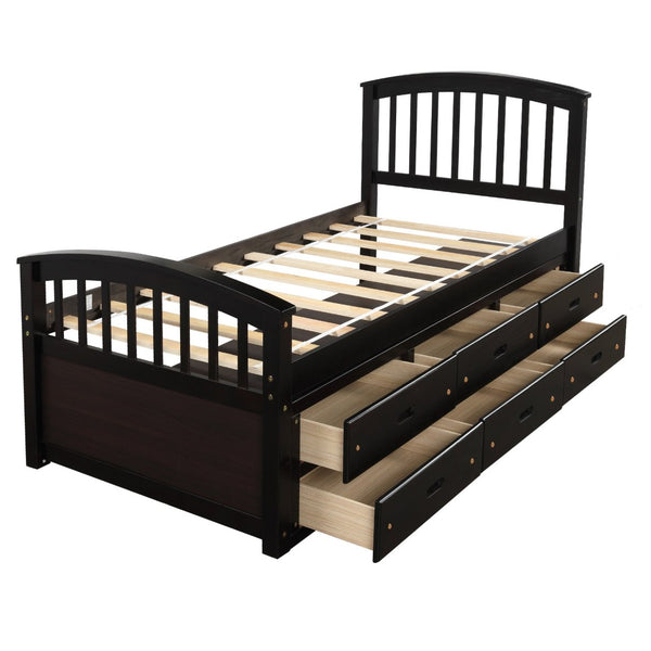 English Elm Orisfur. Twin Pine Platform Bed with Six Storage Drawers Espresso Finish Solid Frame SG000115DAA