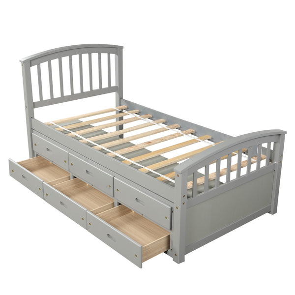 English Elm Orisfur. Twin Pine Platform Bed with Six Built-in Drawers Espresso Kids Room SG000120EAA