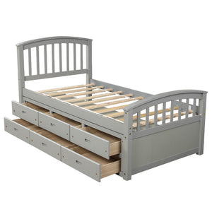 English Elm Orisfur. Twin Pine Platform Bed with Six Built-in Drawers Espresso Kids Room SG000120EAA