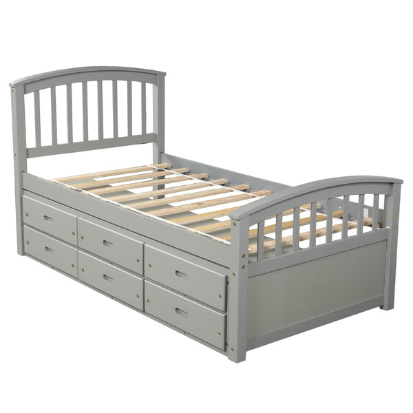 English Elm Orisfur. Twin Pine Platform Bed with Six Built-in Drawers Espresso Kids Room SG000120EAA