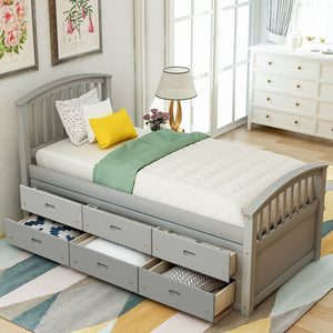 English Elm Orisfur. Twin Pine Platform Bed with Six Built-in Drawers Espresso Kids Room SG000120EAA