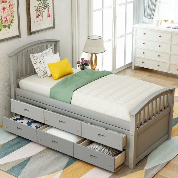 English Elm Orisfur. Twin Pine Platform Bed with Six Built-in Drawers Espresso Kids Room SG000120EAA