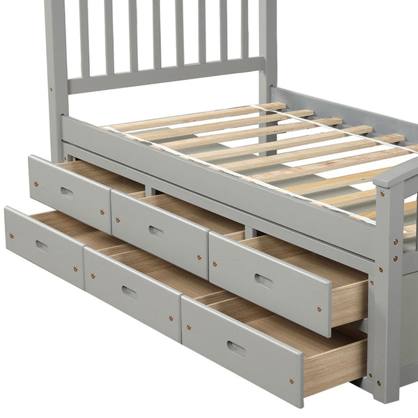 English Elm Orisfur. Twin Pine Platform Bed with Six Built-in Drawers Espresso Kids Room SG000120EAA