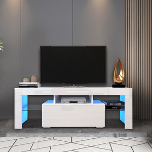 English Elm Entertainment Tv Stand with Led Ambient Lighting White Cabinet for Living Room W33115869