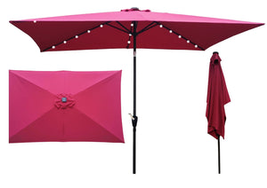 English Elm 10 X 6.5 Ft Rectangular Outdoor Market Umbrella Solar Led Lights Crank Tilt Pool Burgundy W65627943