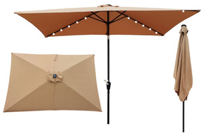 English Elm 10 Patio Umbrella 10 x 6.5ft Rectangular Waterproof Canopy with Crank Lift Push Button Tilt UV40+ Protection Brown W65627953