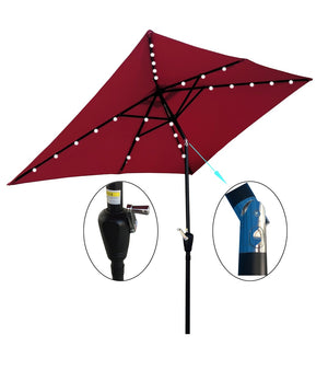 English Elm 10 X 6.5 Ft Rectangular Outdoor Market Umbrella Solar Led Lights Crank Tilt Pool Burgundy W65627943