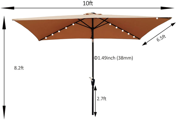 English Elm 10 Patio Umbrella 10 x 6.5ft Rectangular Waterproof Canopy with Crank Lift Push Button Tilt UV40+ Protection Brown W65627953