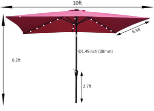 English Elm 10 X 6.5 Ft Rectangular Outdoor Market Umbrella Solar Led Lights Crank Tilt Pool Burgundy W65627943