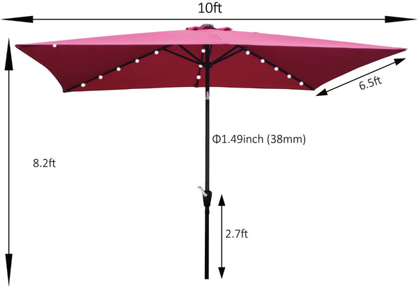 English Elm 10 X 6.5 Ft Rectangular Outdoor Market Umbrella Solar Led Lights Crank Tilt Pool Burgundy W65627943