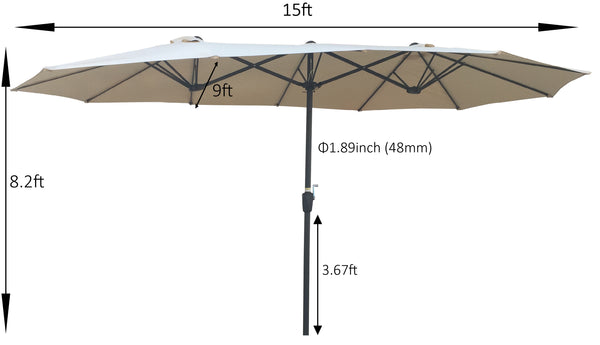 English Elm 15x9Ft Oval Double-Sided Patio Umbrella with Crank, Wind Vent, UV40+ Waterproof Canopy for Deck W65627934