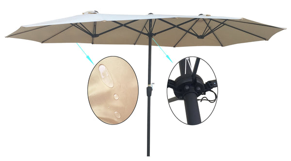 English Elm 15x9Ft Oval Double-Sided Patio Umbrella with Crank, Wind Vent, UV40+ Waterproof Canopy for Deck W65627934