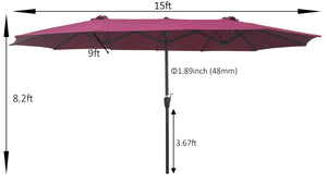 English Elm 15Ftx9FtDouble-Sided Extra Large Oval Patio Umbrella 180"x108" Waterproof Crank Lift UV40+ Wind Vent Durable Steel Frame Shade W65627935