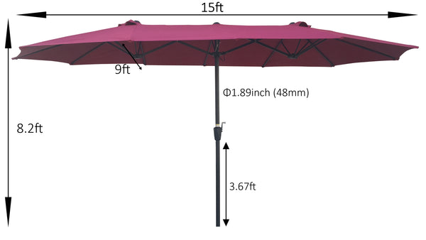 English Elm 15Ftx9FtDouble-Sided Extra Large Oval Patio Umbrella 180"x108" Waterproof Crank Lift UV40+ Wind Vent Durable Steel Frame Shade W65627935