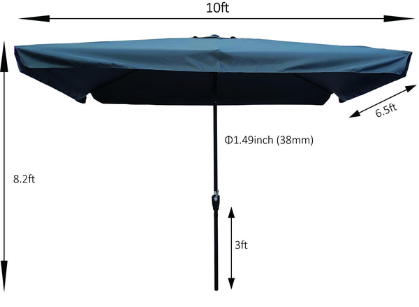 English Elm 10 Patio Umbrella 10 x 6.5ft Rectangular Waterproof Canopy with Crank Lift Push Button Tilt UV40+ Protection Gray W65627952