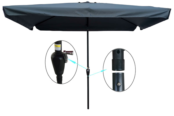 English Elm 10 Patio Umbrella 10 x 6.5ft Rectangular Waterproof Canopy with Crank Lift Push Button Tilt UV40+ Protection Gray W65627952