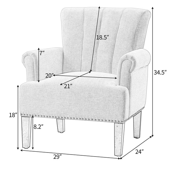 English Elm Accent Rivet Tufted 100% Polyester Armchair Cream, 330 lb Capacity, Foam Fill, Rubber Wood Legs PP212520CAA