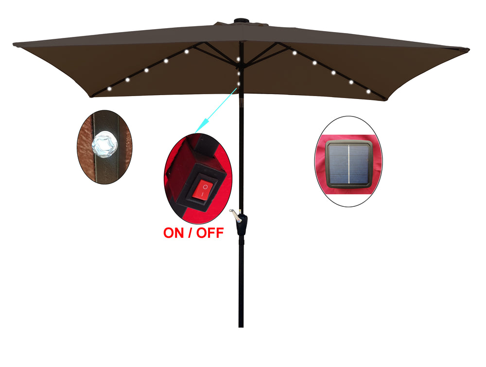 English Elm 10' Solar Led Lighted Rectangular Patio Umbrella - Waterproof Sunshade With Crank & Tilt For Outdoor Comfort W65627944