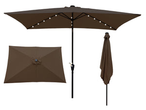 English Elm 10' Solar Led Lighted Rectangular Patio Umbrella - Waterproof Sunshade With Crank & Tilt For Outdoor Comfort W65627944