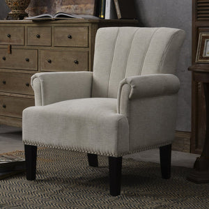 English Elm Accent Rivet Tufted 100% Polyester Armchair Cream, 330 lb Capacity, Foam Fill, Rubber Wood Legs PP212520CAA