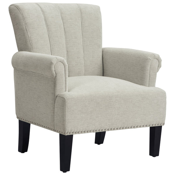 English Elm Accent Rivet Tufted 100% Polyester Armchair Cream, 330 lb Capacity, Foam Fill, Rubber Wood Legs PP212520CAA