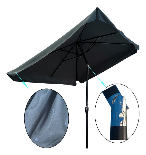 English Elm 10 Patio Umbrella 10 x 6.5ft Rectangular Waterproof Canopy with Crank Lift Push Button Tilt UV40+ Protection Gray W65627952